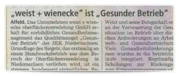 weist+wienecke ist Gesunder Betrieb