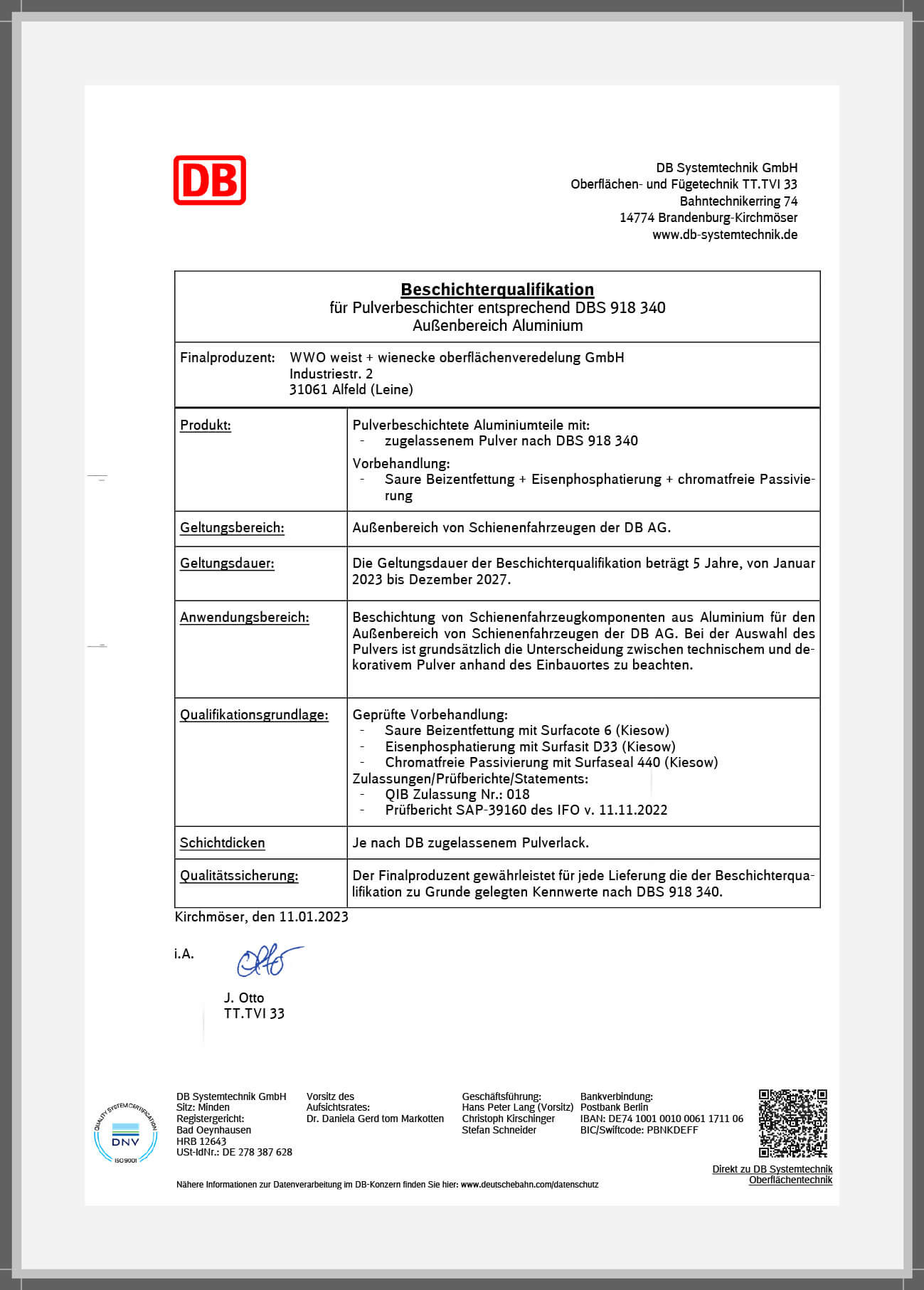 Deutsche Bahn Produktqualifikation ALU außen