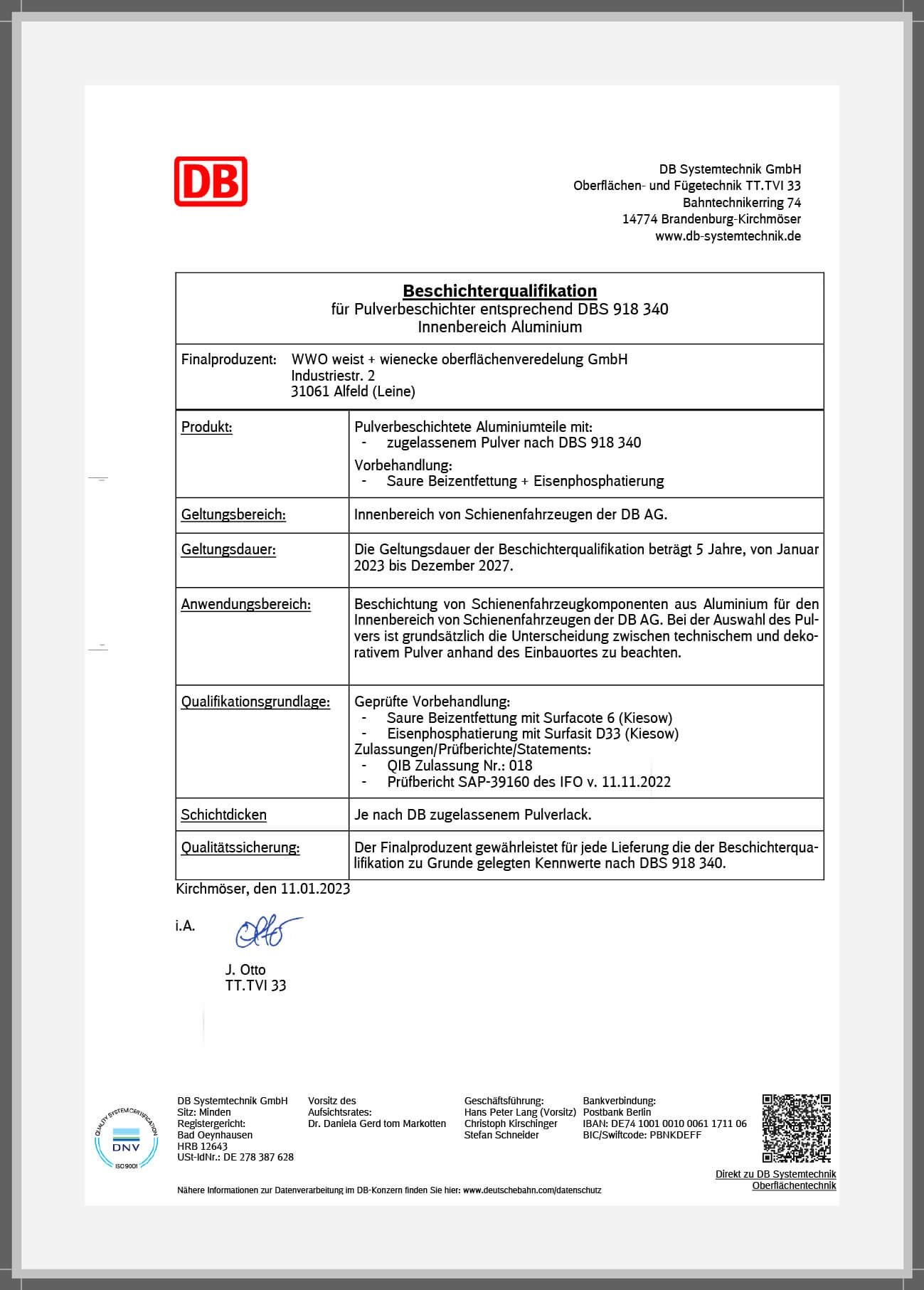 Deutsche Bahn Produktqualifikation ALU innen