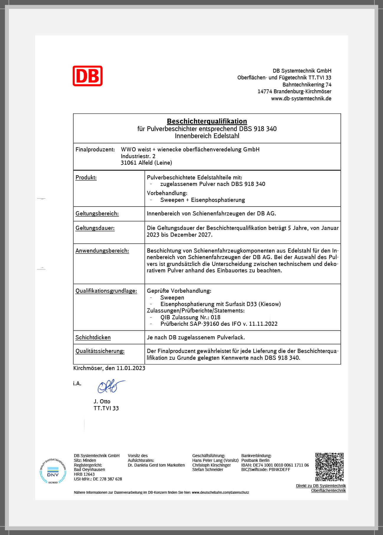 Deutsche Bahn Produktqualifikation Stahl (Str) innen