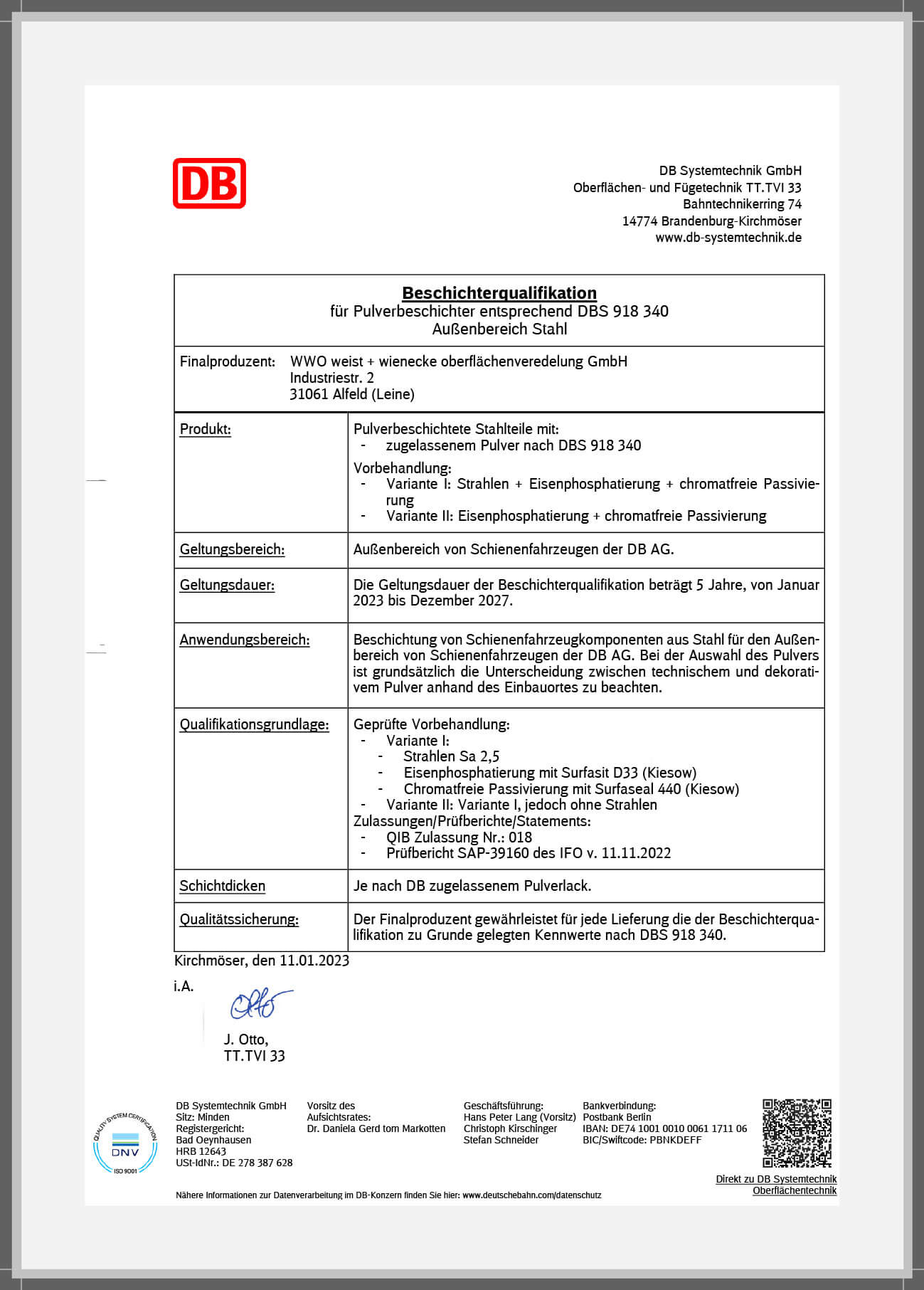 Deutsche Bahn Produktqualifikation Stahl (Che) aussen