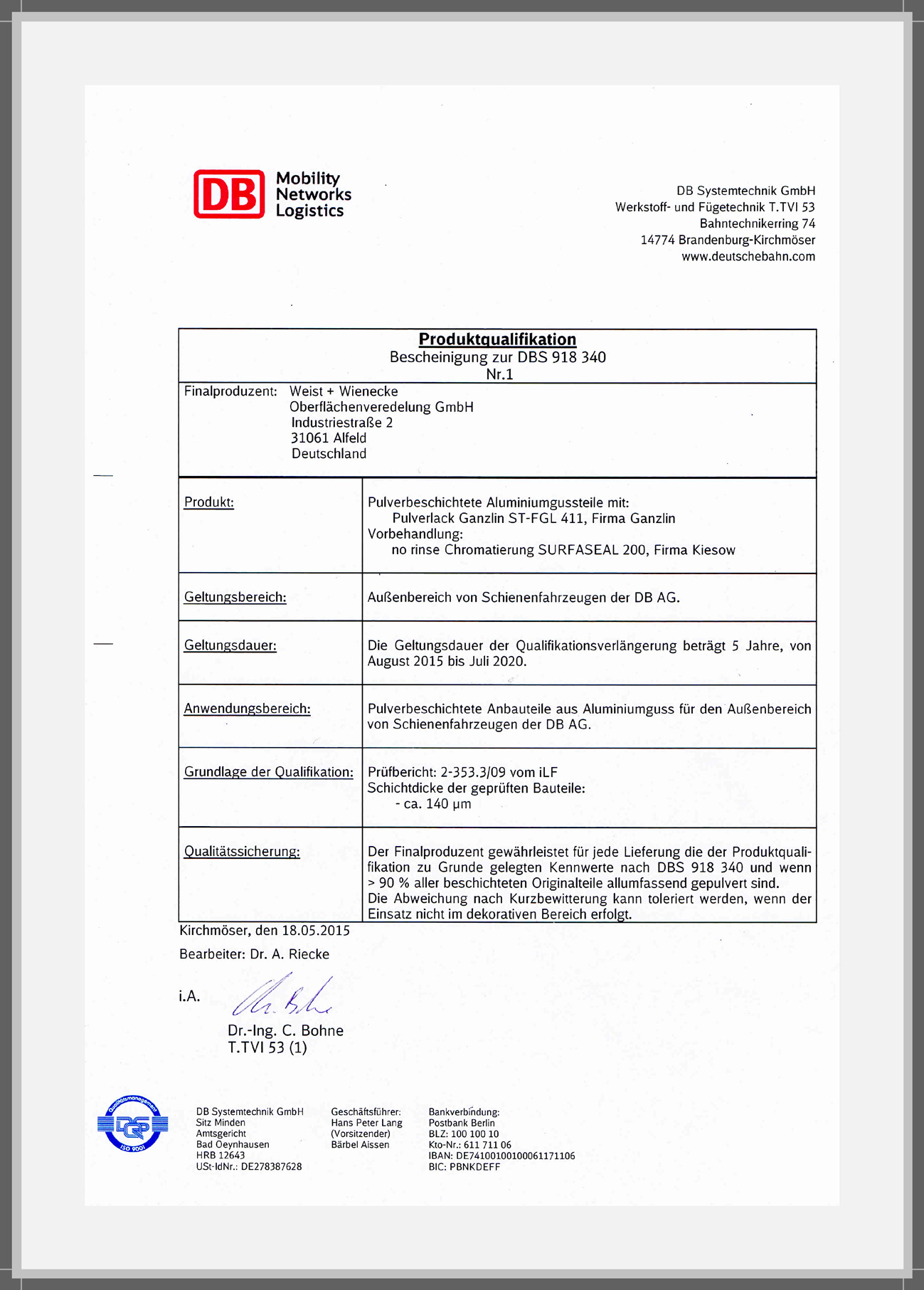 Deutsche Bahn Produktqualifikation ALU